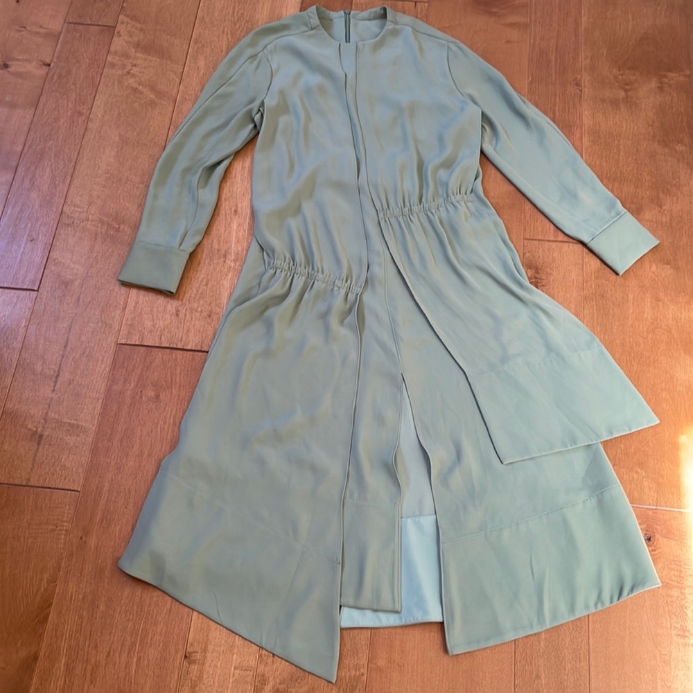 Tibi Sage Green Long Sleeve Midi Dress